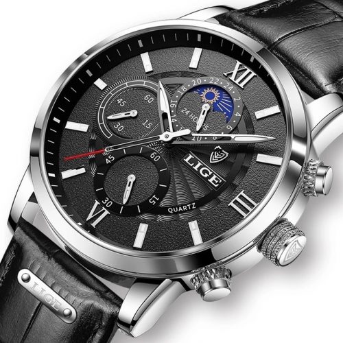 Reloj LIGE Cuero Negro Model 014 en 10 Cuotas Mensuales de 50₪